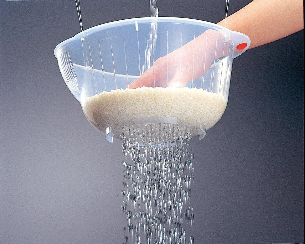 Plastic Japanese Rice Washing Bowl with Side and Bottom Drainers