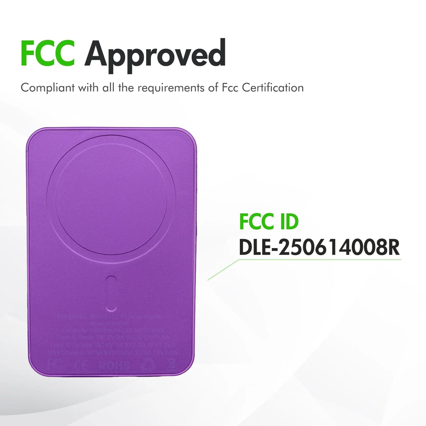 Wireless Power Bank, 10000Mah Super Capacity, with LED Power Display, 2 in 1 Portable Magnetic Power Bank, Compatible with Multi Device with Cable, Purple