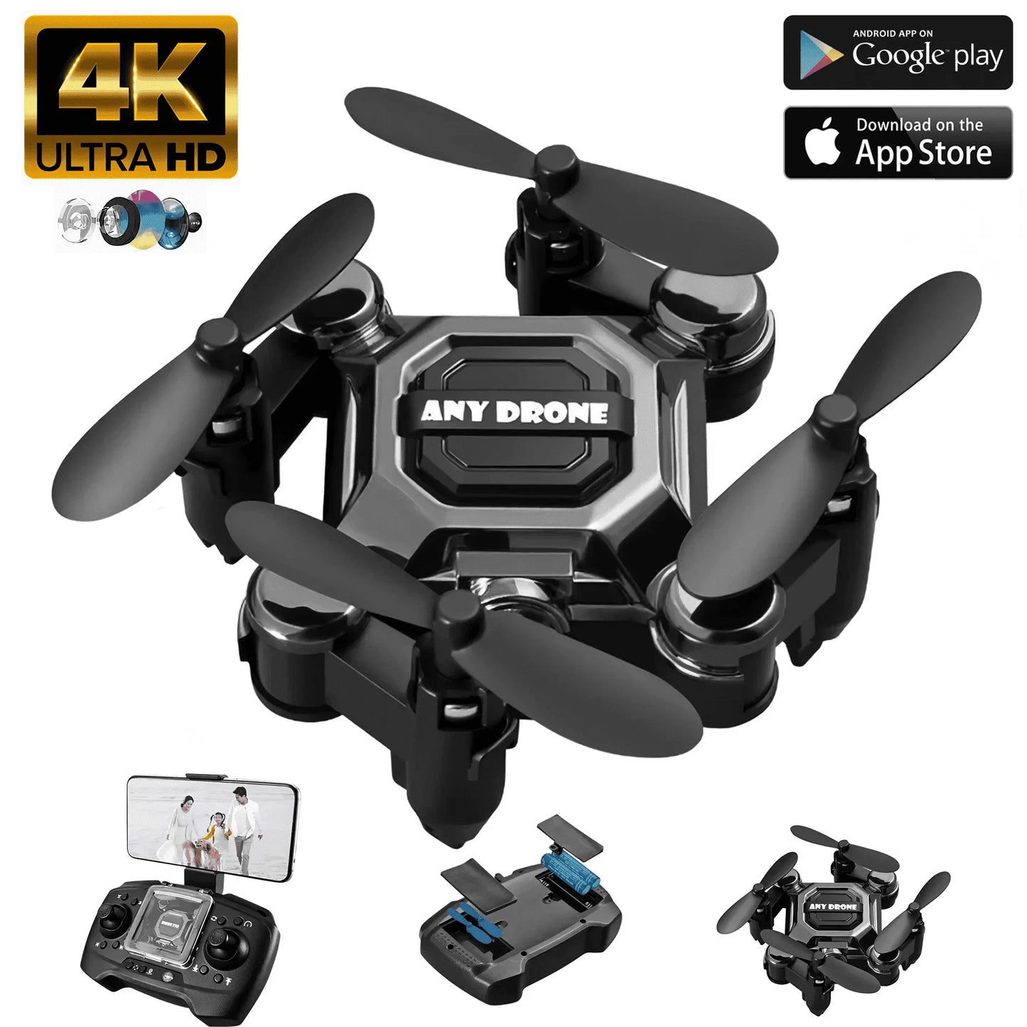 4K Foldable Drone for Kids, Mini Drone with Camera, Portable RC Quadcopter with Altitude Hold 3D Flips and Headless Mode Easy to Fly