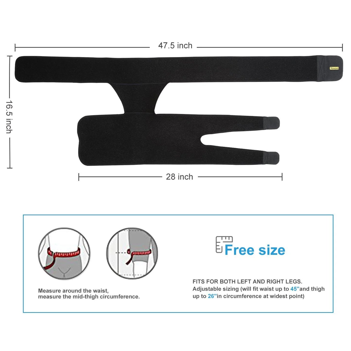 Hip Brace Thigh Compression Sleeve Hamstring Support Wrap Adjustable Neoprene Groin Wrap Great for Running Sports Groin Pulls Pulled Muscles, Sciatic Nerve Pain Relief,Hip Flexor for Men Women