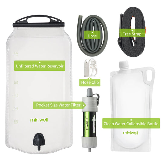 Miniwell Water Purifier Water Straw Filter Survival Emergency Kit for Hiking,Camping,Survival,Emergency