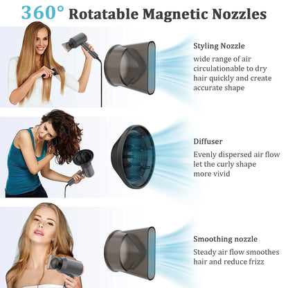 Hair Dryer, 1800W Fast Hair Blower with Constant Temperature, Negative Ionic Blow Dryer for Curly Hair Reduce Frizz & Damage Free, Foldable & Safe Plug Blower