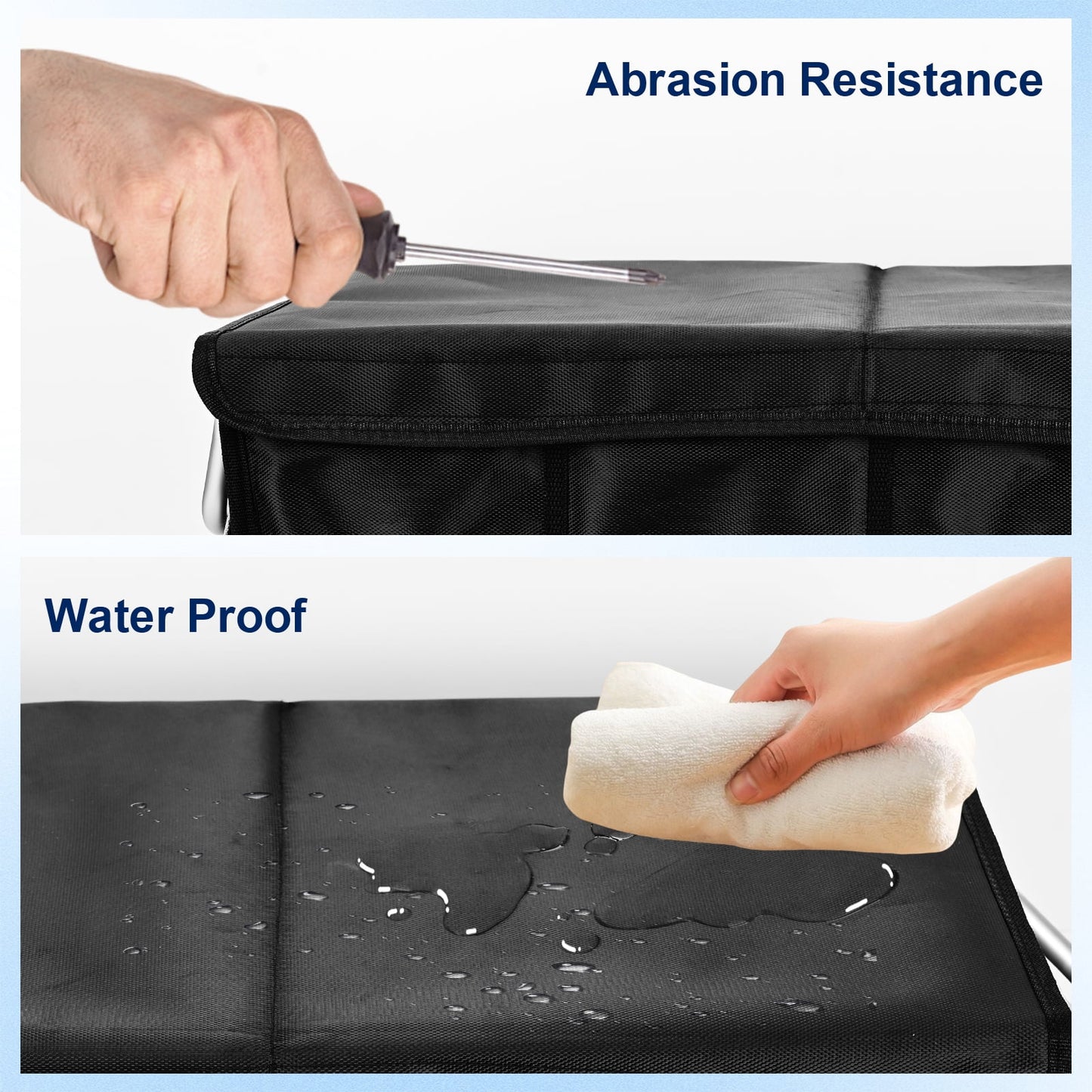 Car Trunk Organizer for SUV,  Collapsible Multi Compartments Trunk Vehicle Organizer, Waterproof Car Storage Organizer with Foldable Lid, Aluminium Handle, Non Slip Bottom (Black)