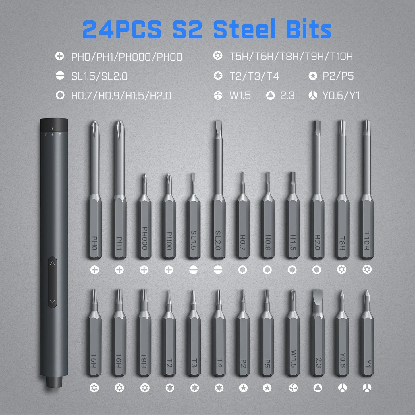 E1 Pro 3.7V (Not Led) Cordless Electric Screwdriver Kit, 3 N.M Torque with 24 Magnetic Bits, Quick-Charge Battery & Magnetic Holder - Ideal for Electronics Repair (Phones, Laptops, Watches)