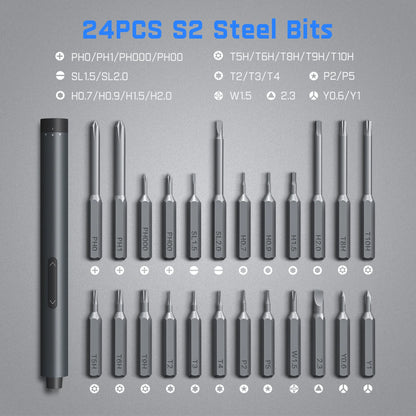 E1 Pro 3.7V (Not Led) Cordless Electric Screwdriver Kit, 3 N.M Torque with 24 Magnetic Bits, Quick-Charge Battery & Magnetic Holder - Ideal for Electronics Repair (Phones, Laptops, Watches)