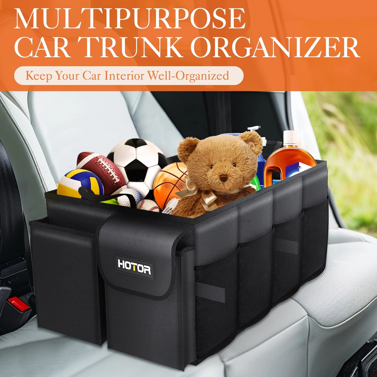 Trunk Organizer for SUV - 2 Compartments & 6 Pockets Trunk Organizer for Car, Car Organizers and Storage