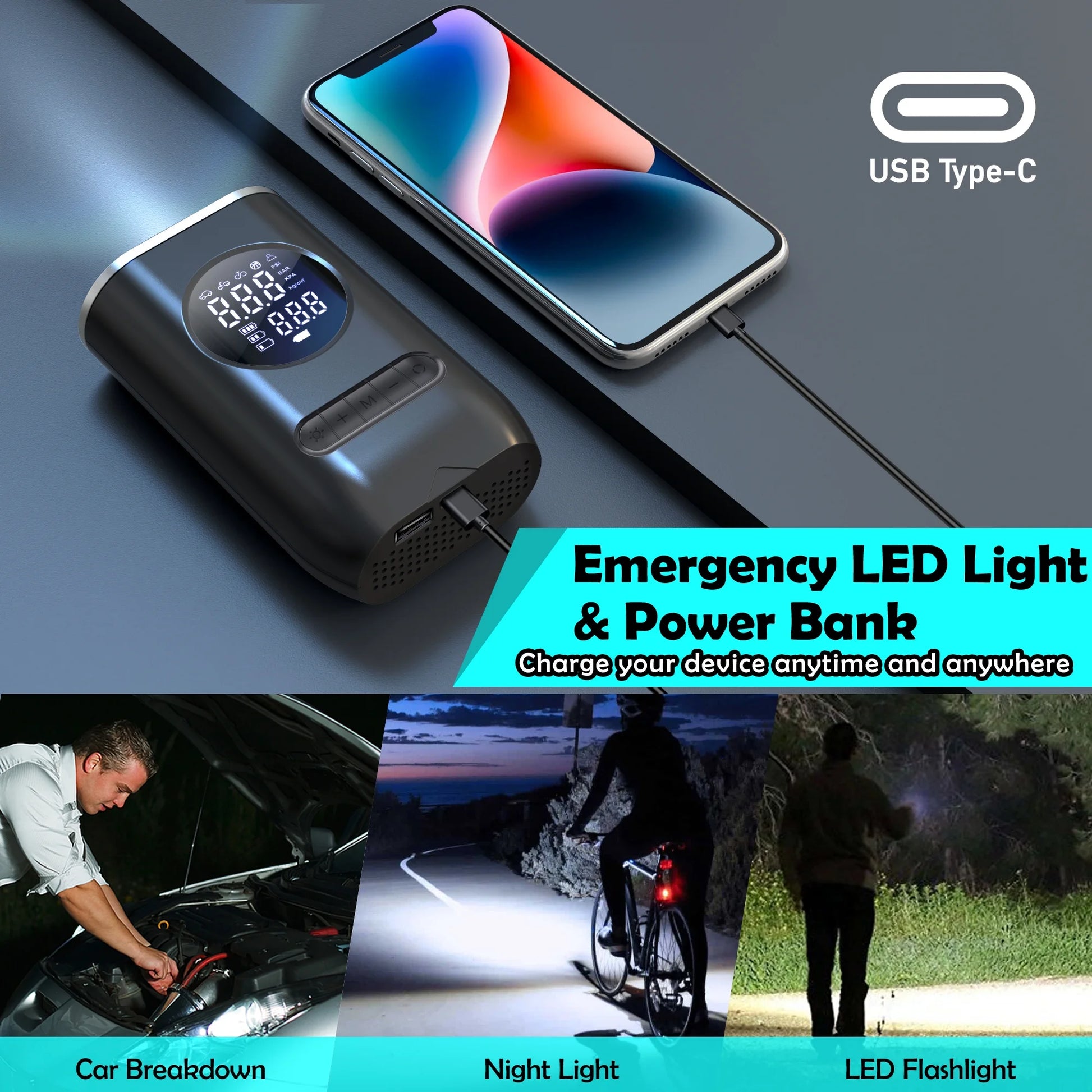 Portable Air Pump with Digital Pressure Gauge