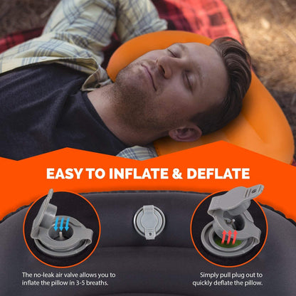 Compressible Inflatable Camping Pillow - Backpacking & Beach Use, Multiple Colors, Ergonomic Neck & Lumbar Support