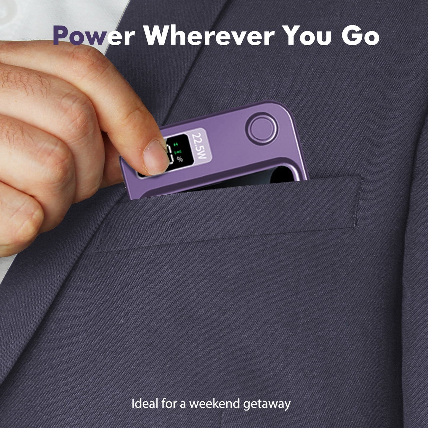 Wireless Power Bank, 10000Mah Super Capacity, with LED Power Display, 2 in 1 Portable Magnetic Power Bank, Compatible with Multi Device with Cable, Purple