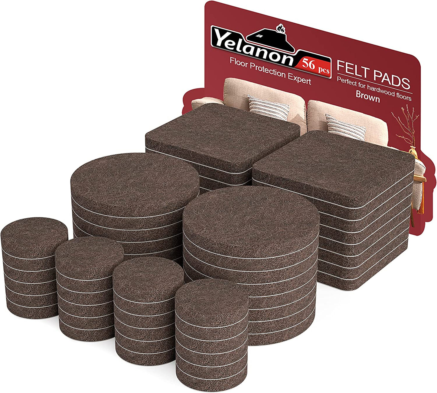 Felt Furniture Pads -56 Pcs(1+2)” Premium Felt Pads for Chair Legs Furniture, Floor Protectors for Hardwood Floors,Brown