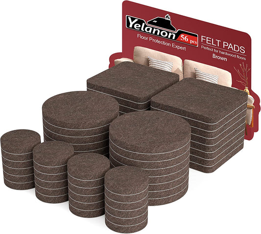 Felt Furniture Pads -56 Pcs(1+2)” Premium Felt Pads for Chair Legs Furniture, Floor Protectors for Hardwood Floors,Brown