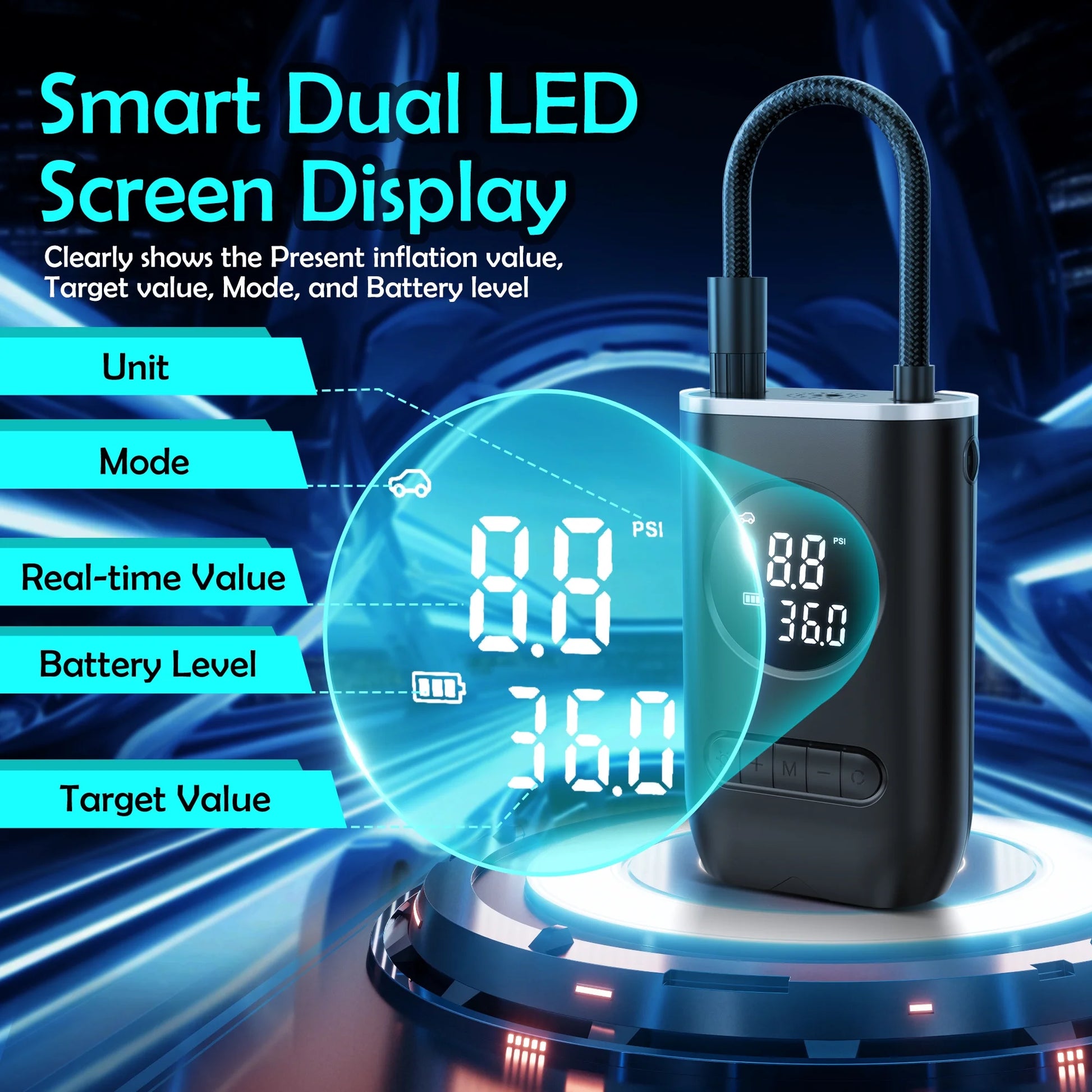 Portable Air Pump with Digital Pressure Gauge