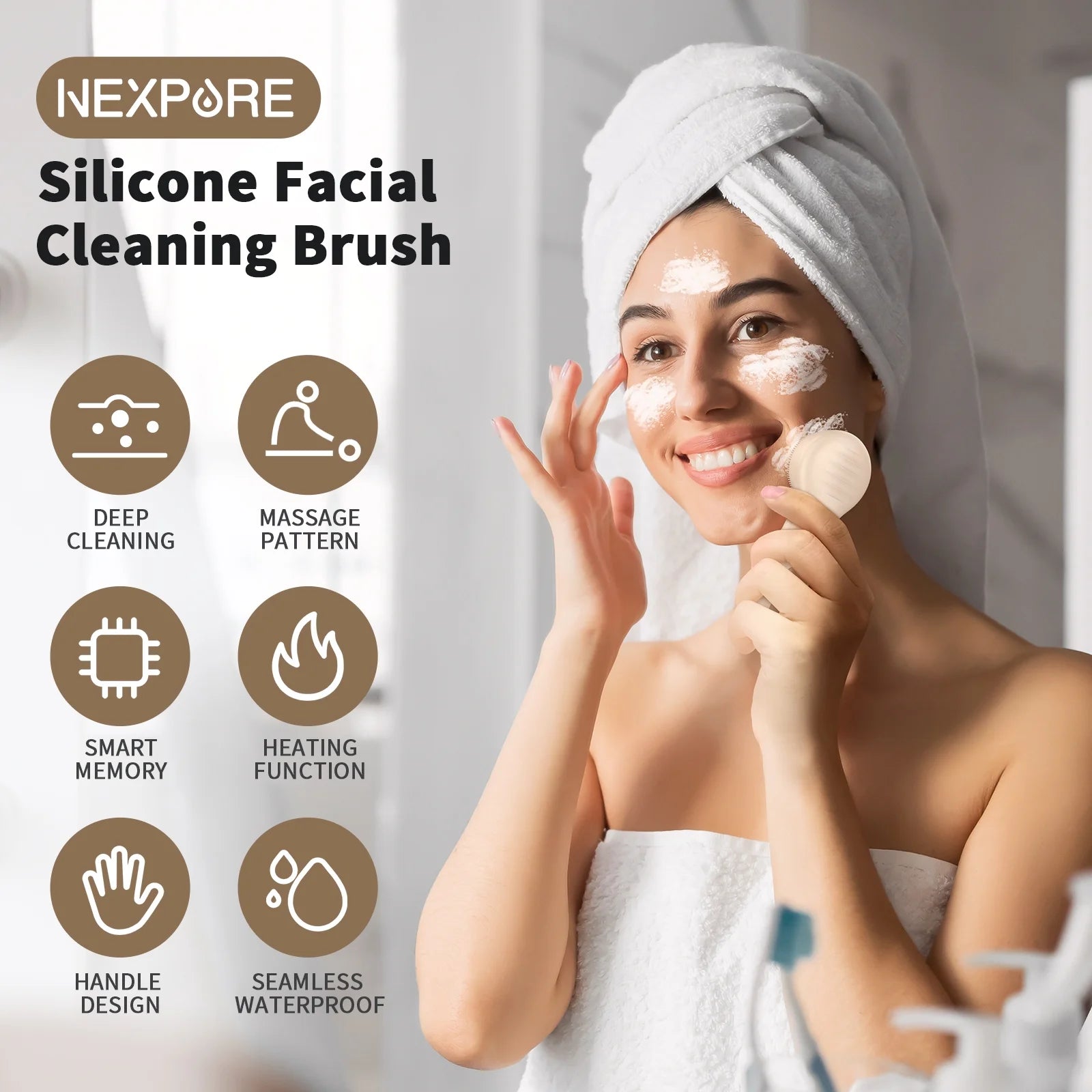 Facial Cleansing Brush,Ipx7 Waterproof Sonic Face Brush for All Skin Types,Electric Silicone Face Scrubber for Deep Cleansing and Exfoliation