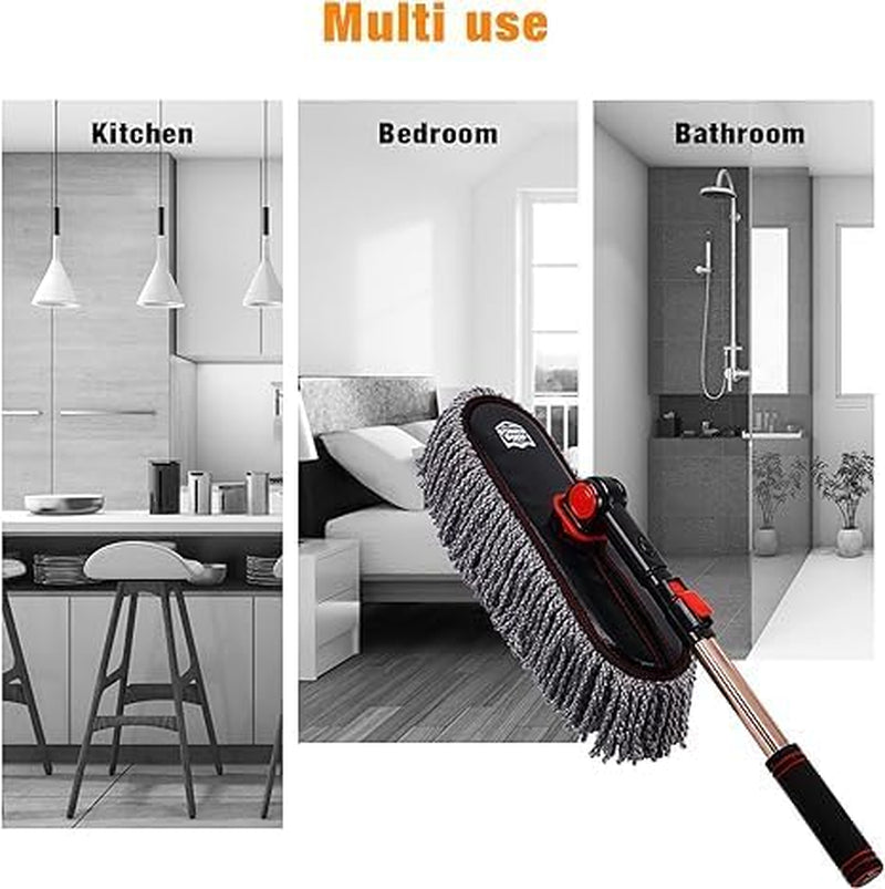 Car Duster Set,Car Duster Exterior Scratch Free with Extendable Handle,Large and Small Auto Brushes Remove Dust for RV and Trucks,Microfiber Interior Brush