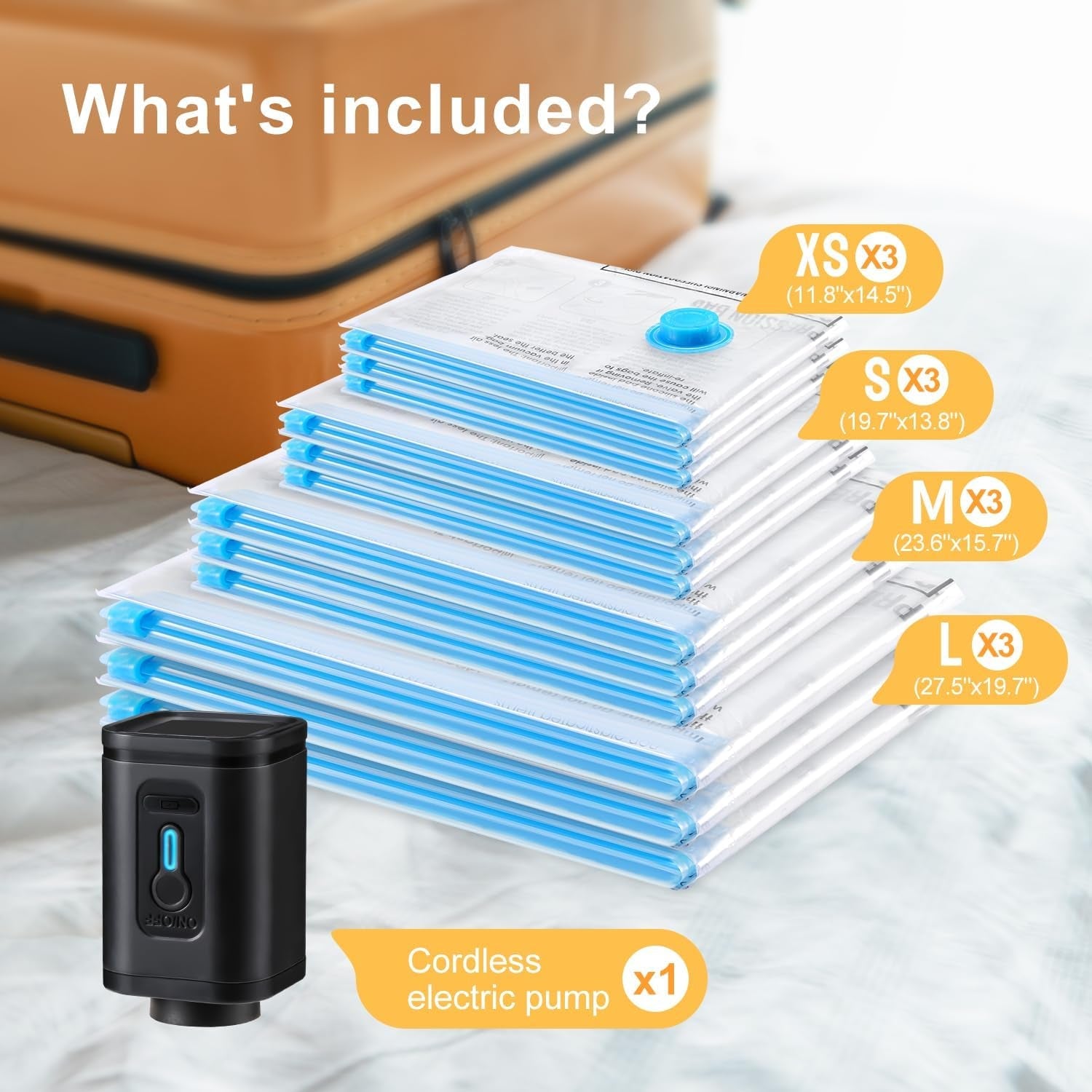 Space Saver Combo 12 Pack Travel Vacuum Bags with Portable Electric Pump