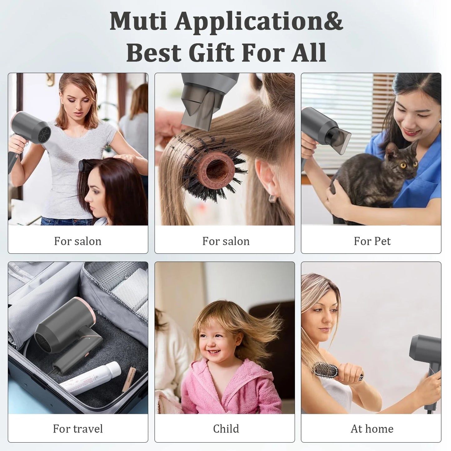 Hair Dryer, 1800W Fast Hair Blower with Constant Temperature, Negative Ionic Blow Dryer for Curly Hair Reduce Frizz & Damage Free, Foldable & Safe Plug Blower