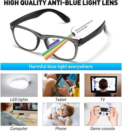 Kids Blue Light Blocking Glasses Girls Boys 2 Pack, Computer Video Gaming Glasses for Kids Girls Boys Age 3-9,Anti Blue Light & Headache (Transparent Black + Transparent Pink)