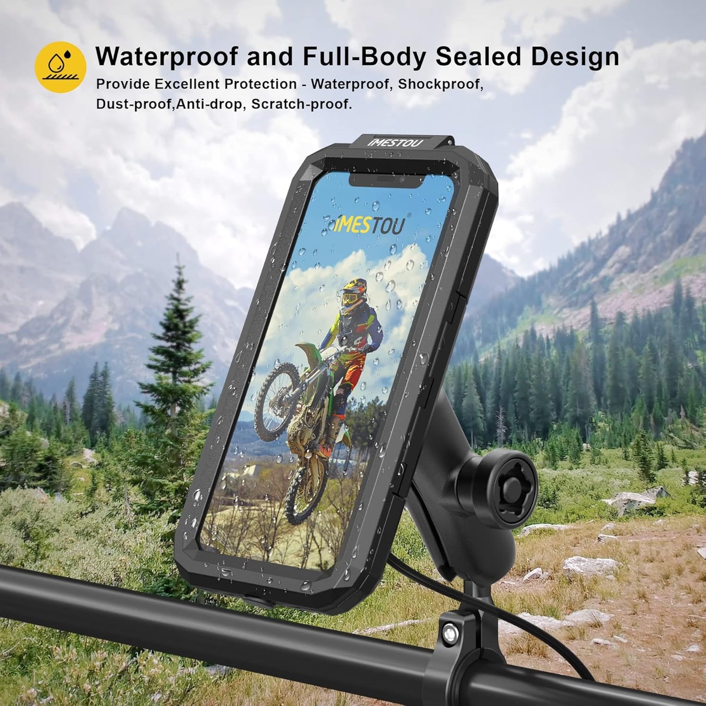 Waterproof Motorcycle Phone Mount IP67 with Wireless Qi/Usb C 3.0 Charger, Anti-Theft Handlebar 1" Ball Phone Holder with Aluminum Mounting Base 720° Rotation for 3.5"-6.1" Smartphones(S)