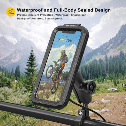 Waterproof Motorcycle Phone Mount IP67 with Wireless Qi/Usb C 3.0 Charger, Anti-Theft Handlebar 1" Ball Phone Holder with Aluminum Mounting Base 720° Rotation for 3.5"-6.1" Smartphones(S)