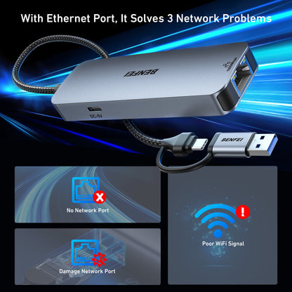 USB-C USB 3.0 to Gigabit Ethernet Adapter with 3-Port USB 3.0