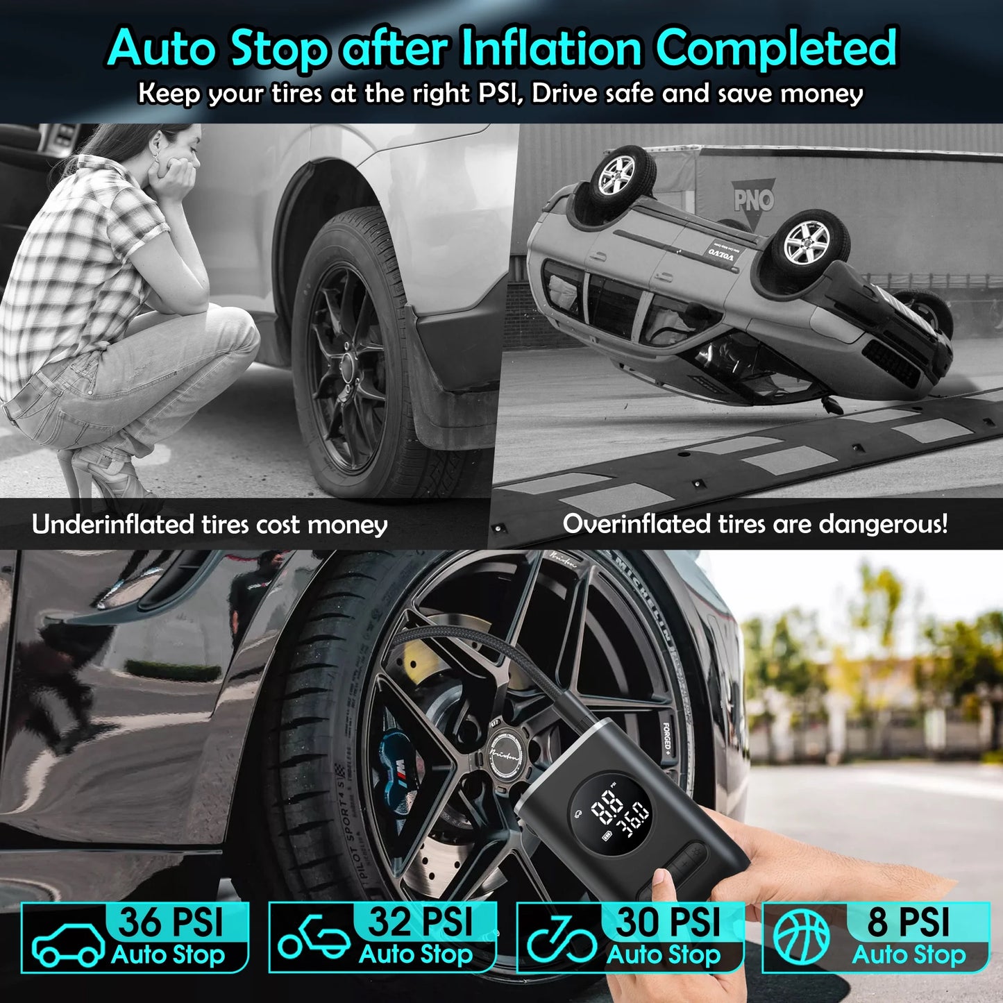 Portable Air Pump with Digital Pressure Gauge