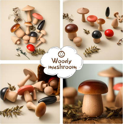 Wooden Mushroom Toys Set for Kids, 11 Pcs Wood Mushroom Kit Art & Craft Set Montessori Early Educational Preschool Classroom Toy