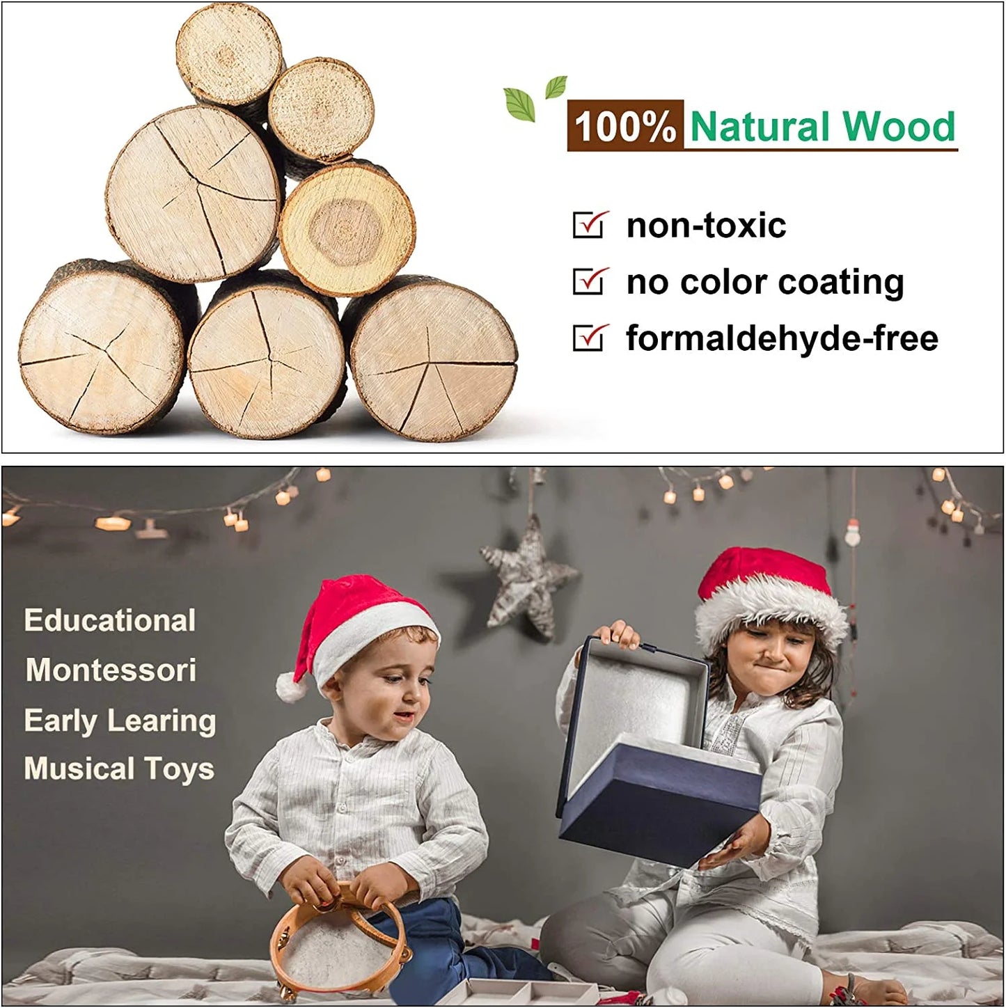 Toddler Musical Instruments Natural Wooden Percussion Instruments Toy for Kids Preschool Educationa Musical Toys Set for Boys Girls with Storage Bag