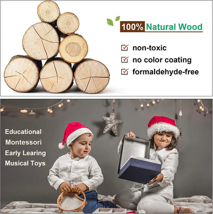 Toddler Musical Instruments Natural Wooden Percussion Instruments Toy for Kids Preschool Educationa Musical Toys Set for Boys Girls with Storage Bag