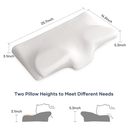 Cervical Pillow Memory Foam Orthopedic Pillow for Neck Pain Sleeping Side, Back, Stomach Sleeper with Washable Pillowcase