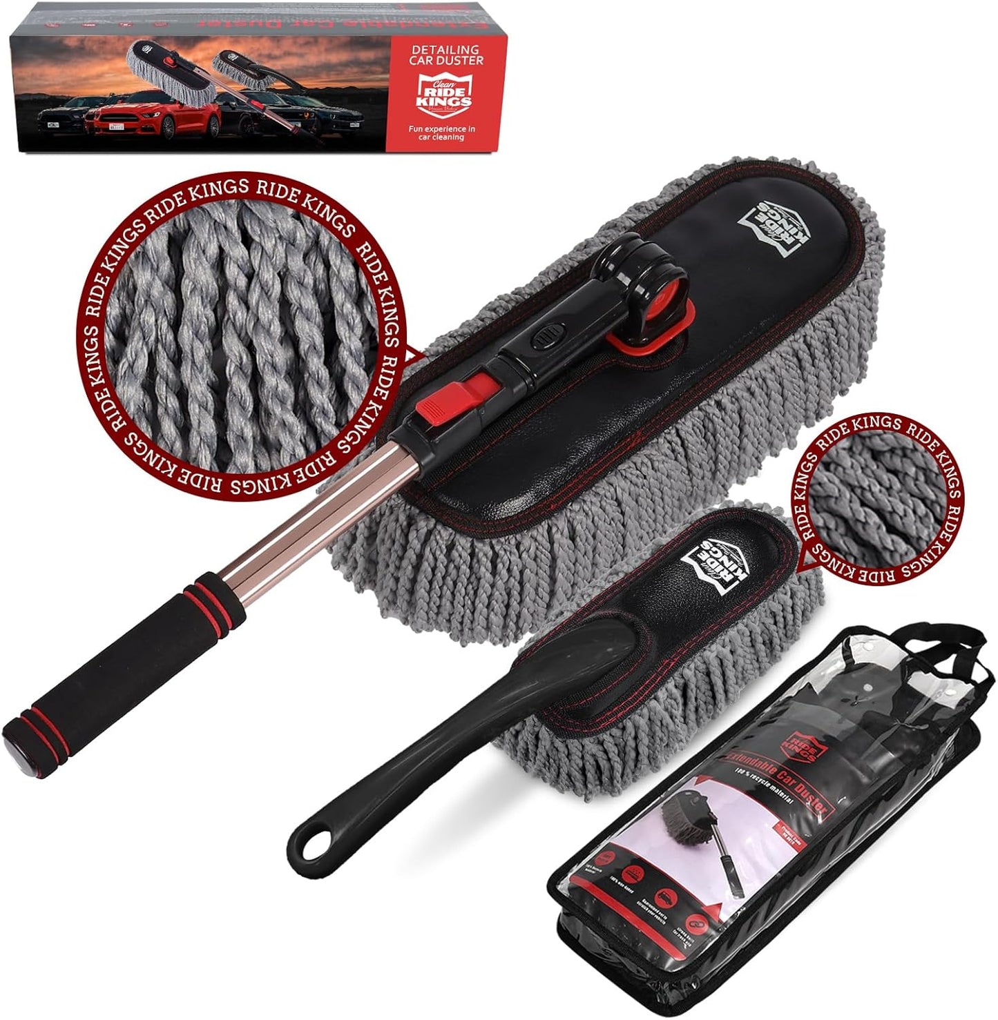 Car Duster Set,Car Duster Exterior Scratch Free with Extendable Handle,Large and Small Auto Brushes Remove Dust for RV and Trucks,Microfiber Interior Brush