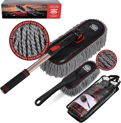 Car Duster Set,Car Duster Exterior Scratch Free with Extendable Handle,Large and Small Auto Brushes Remove Dust for RV and Trucks,Microfiber Interior Brush