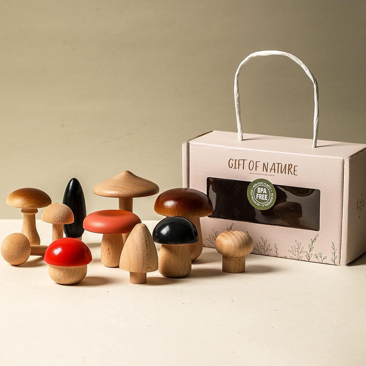 Wooden Mushroom Toys Set for Kids, 11 Pcs Wood Mushroom Kit Art & Craft Set Montessori Early Educational Preschool Classroom Toy