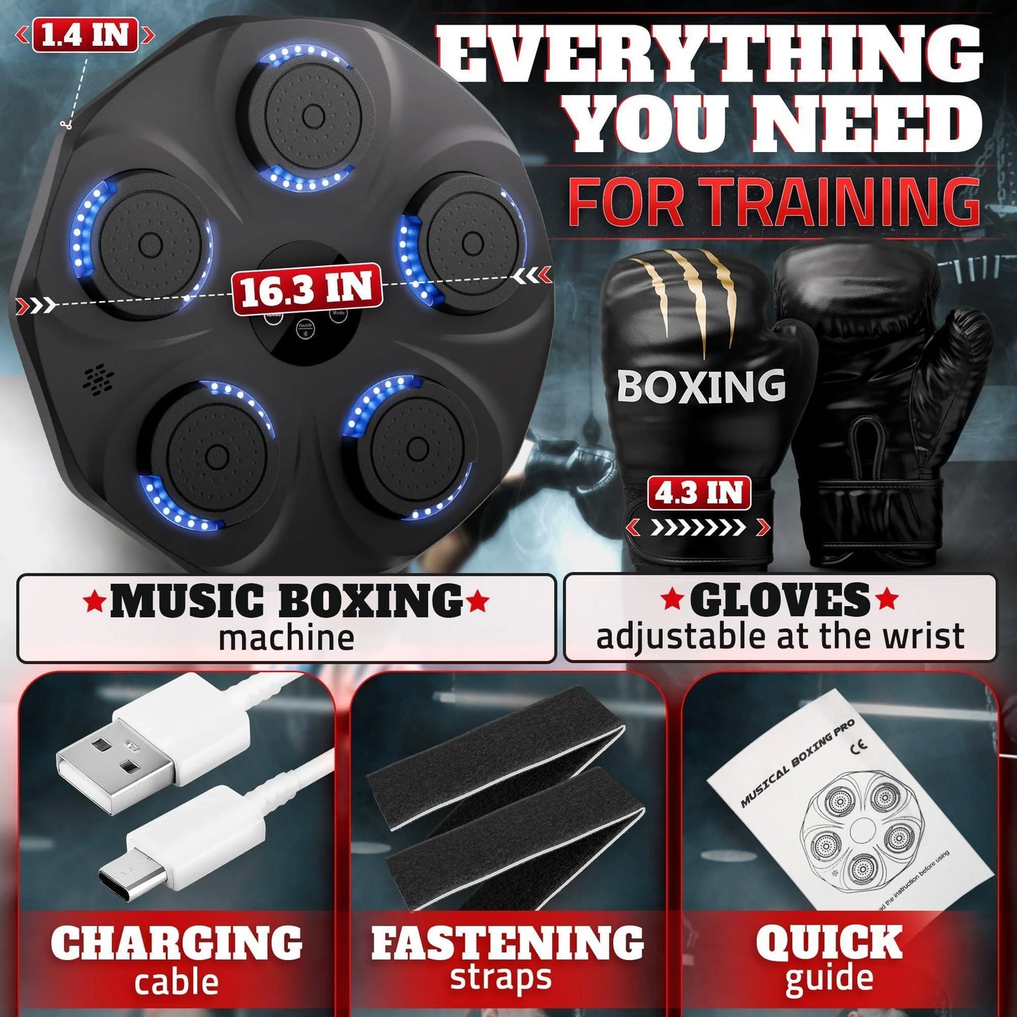 Music Boxing Machine for Adults Durable Wall Mounted Bluetooth Music Punching Machine with 9 Modes Shock Absorbing Pads LED Screen & Included Gloves Boxing Equipment for Training at Home
