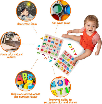 Wooden Alphabet Puzzles for Toddlers - Chunky ABC Puzzle, Alphabet Puzzle, Learning for Toddlers Preschool Boy Girl Gifts Birthday