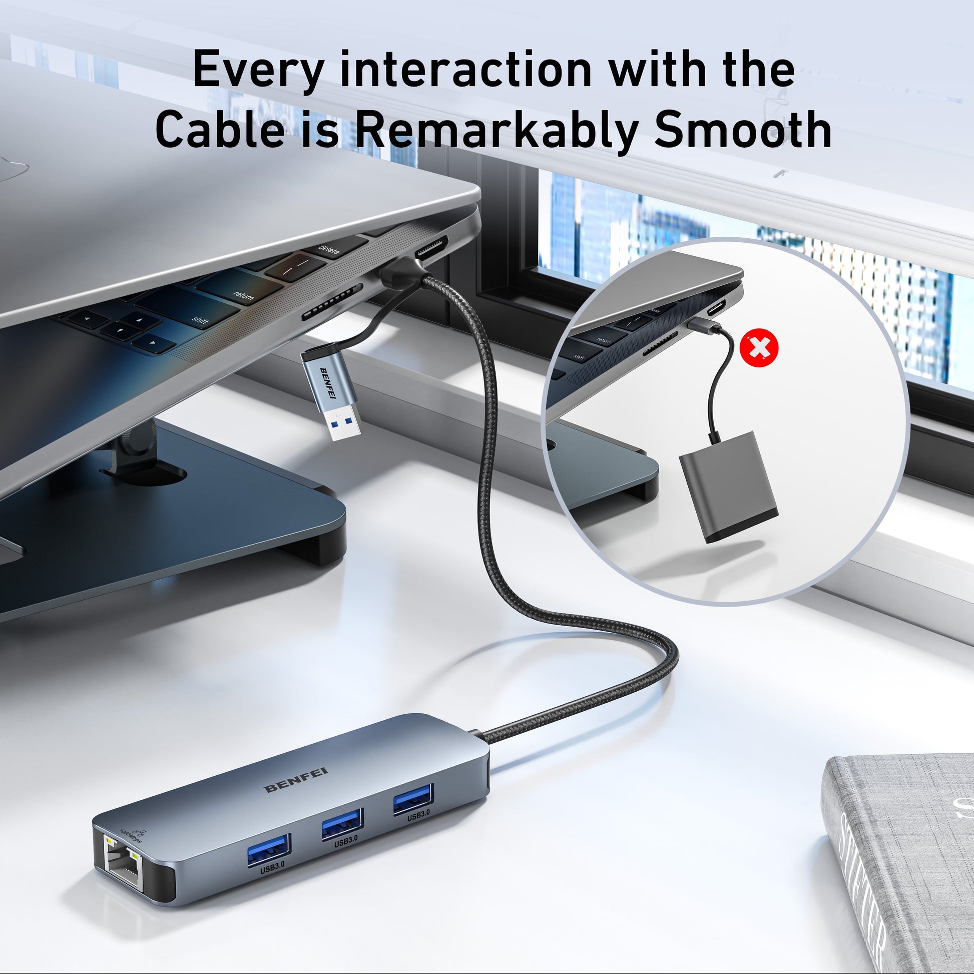 USB-C USB 3.0 to Gigabit Ethernet Adapter with 3-Port USB 3.0