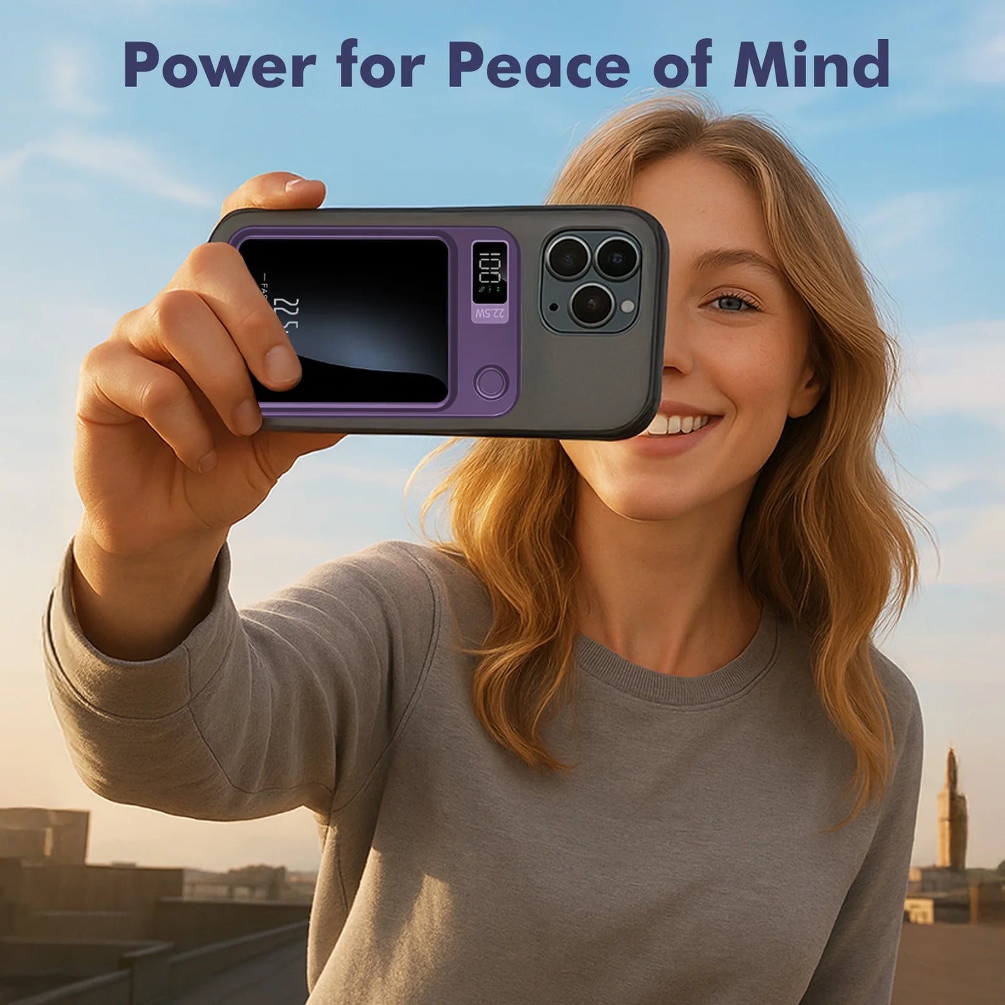 Wireless Power Bank, 10000Mah Super Capacity, with LED Power Display, 2 in 1 Portable Magnetic Power Bank, Compatible with Multi Device with Cable, Purple