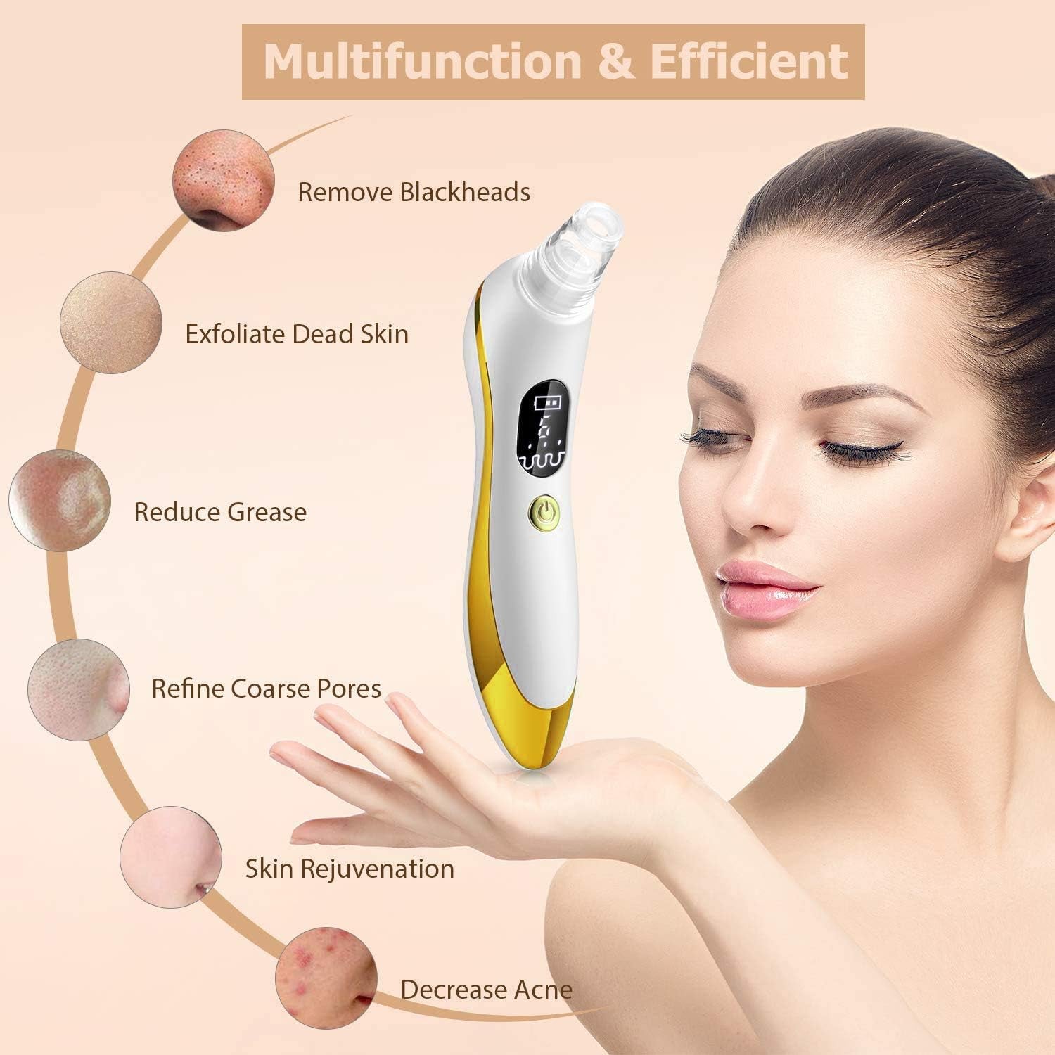 Blackhead Remover Vacuum,  2020 Newest Pore Cleaner Rechargeable 6 Levels Strong Suction Pore Vacuum and 6 Replacement Probes Electric Blackhead Comedone Extractor Acne Removal Tool for Nose Face