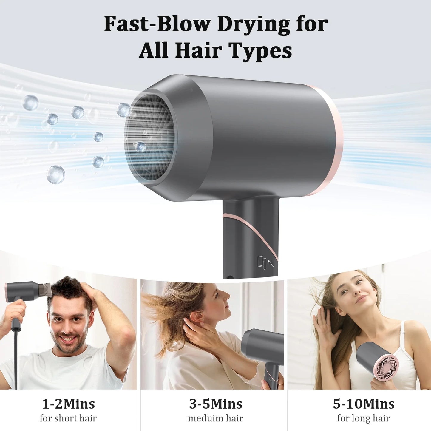 Hair Dryer, 1800W Fast Hair Blower with Constant Temperature, Negative Ionic Blow Dryer for Curly Hair Reduce Frizz & Damage Free, Foldable & Safe Plug Blower