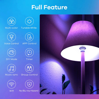 Smart Light Bulbs,  Matter Wifi Color Changing LED Light Bulbs, 9W (60Watt Eqv), A19 E26 RGB Dimmable Smart Light Bulbs Work with Alexa, Google Home, Smartthings, Music Sync, 2 Pack