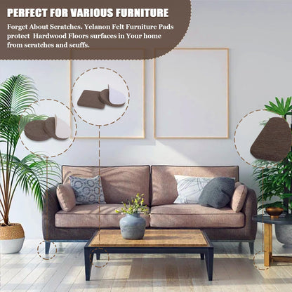 Felt Furniture Pads -56 Pcs(1+2)” Premium Felt Pads for Chair Legs Furniture, Floor Protectors for Hardwood Floors,Brown