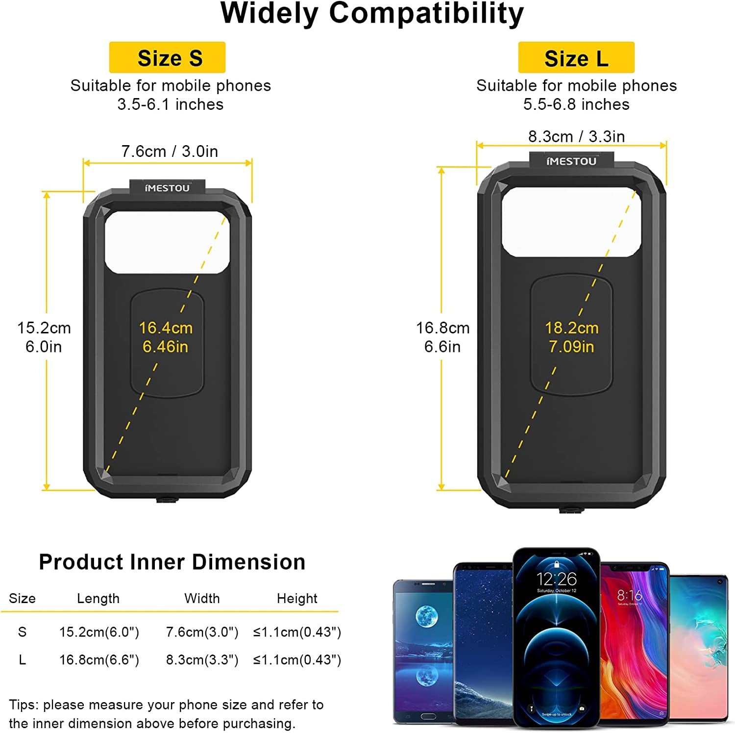 Waterproof Motorcycle Phone Mount IP67 with Wireless Qi/Usb C 3.0 Charger, Anti-Theft Handlebar 1" Ball Phone Holder with Aluminum Mounting Base 720° Rotation for 3.5"-6.1" Smartphones(S)