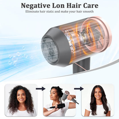 Hair Dryer, 1800W Fast Hair Blower with Constant Temperature, Negative Ionic Blow Dryer for Curly Hair Reduce Frizz & Damage Free, Foldable & Safe Plug Blower