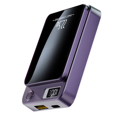 Wireless Power Bank, 10000Mah Super Capacity, with LED Power Display, 2 in 1 Portable Magnetic Power Bank, Compatible with Multi Device with Cable, Purple