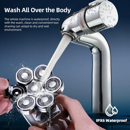 Rasoir À Tête Chauve Homme 7D, Rasoir Electriques Hommes Sans Fil Avec Base De Charge Rapide, 6 En 1 Tondeuse À Barbe Rechargeable, Rasoir Electrique Tondeuse Cheveux Avec Étanche, Affichage LED