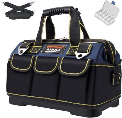 Tool Bag 16 Inch,Wide Mouth Tool Bags for Men Heavy Duty with Waterproof Molded Base,Tools Organizer for Home Repairs,Garage Storage,Professional Work,Adjustable Shoulder Strap,Blue