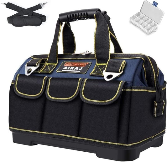 Tool Bag 16 Inch,Wide Mouth Tool Bags for Men Heavy Duty with Waterproof Molded Base,Tools Organizer for Home Repairs,Garage Storage,Professional Work,Adjustable Shoulder Strap,Blue