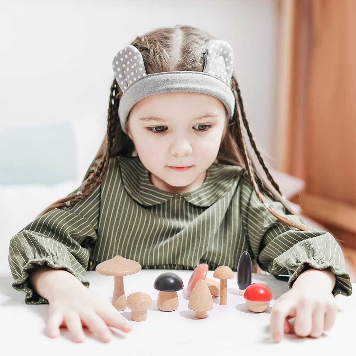 Wooden Mushroom Toys Set for Kids, 11 Pcs Wood Mushroom Kit Art & Craft Set Montessori Early Educational Preschool Classroom Toy