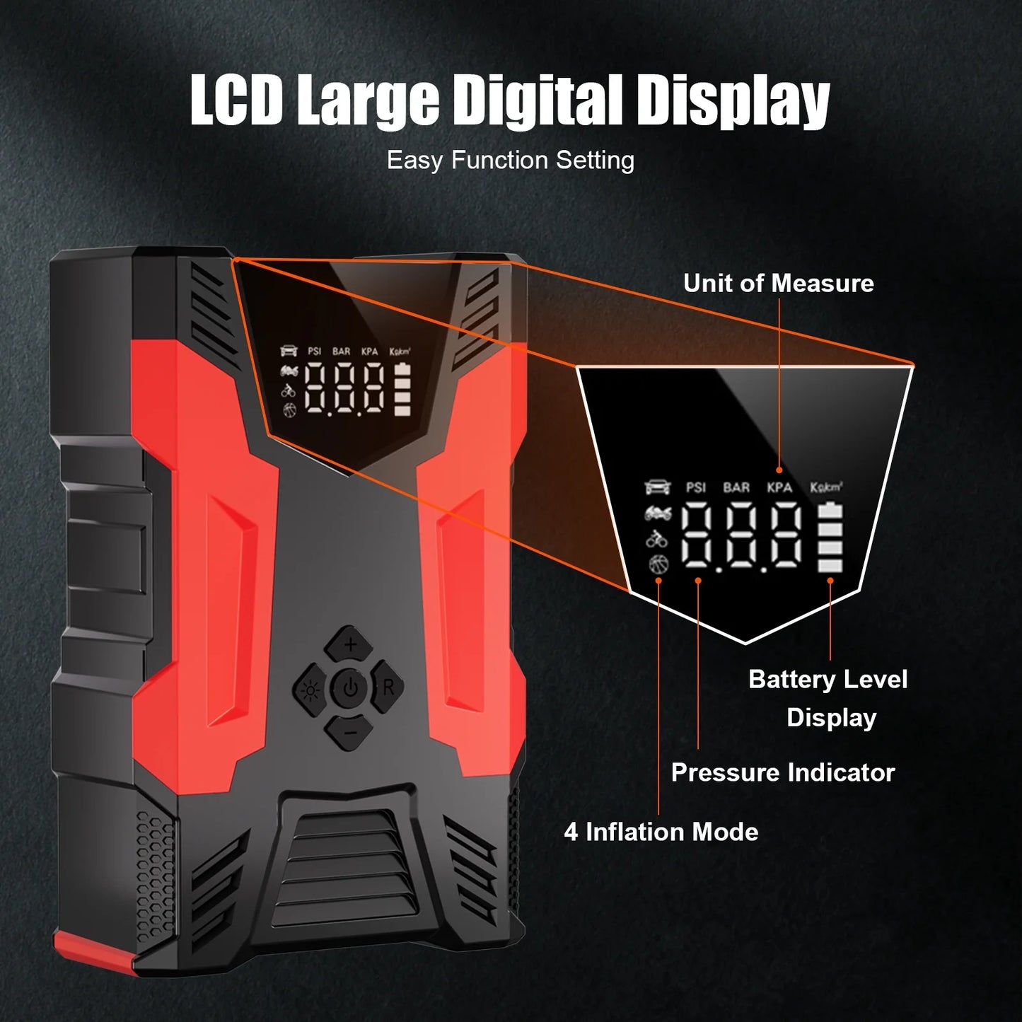 Car Jump Starter, 4000A Peak 30000Mah 150PSI Tire Inflator Digital Display LED Light