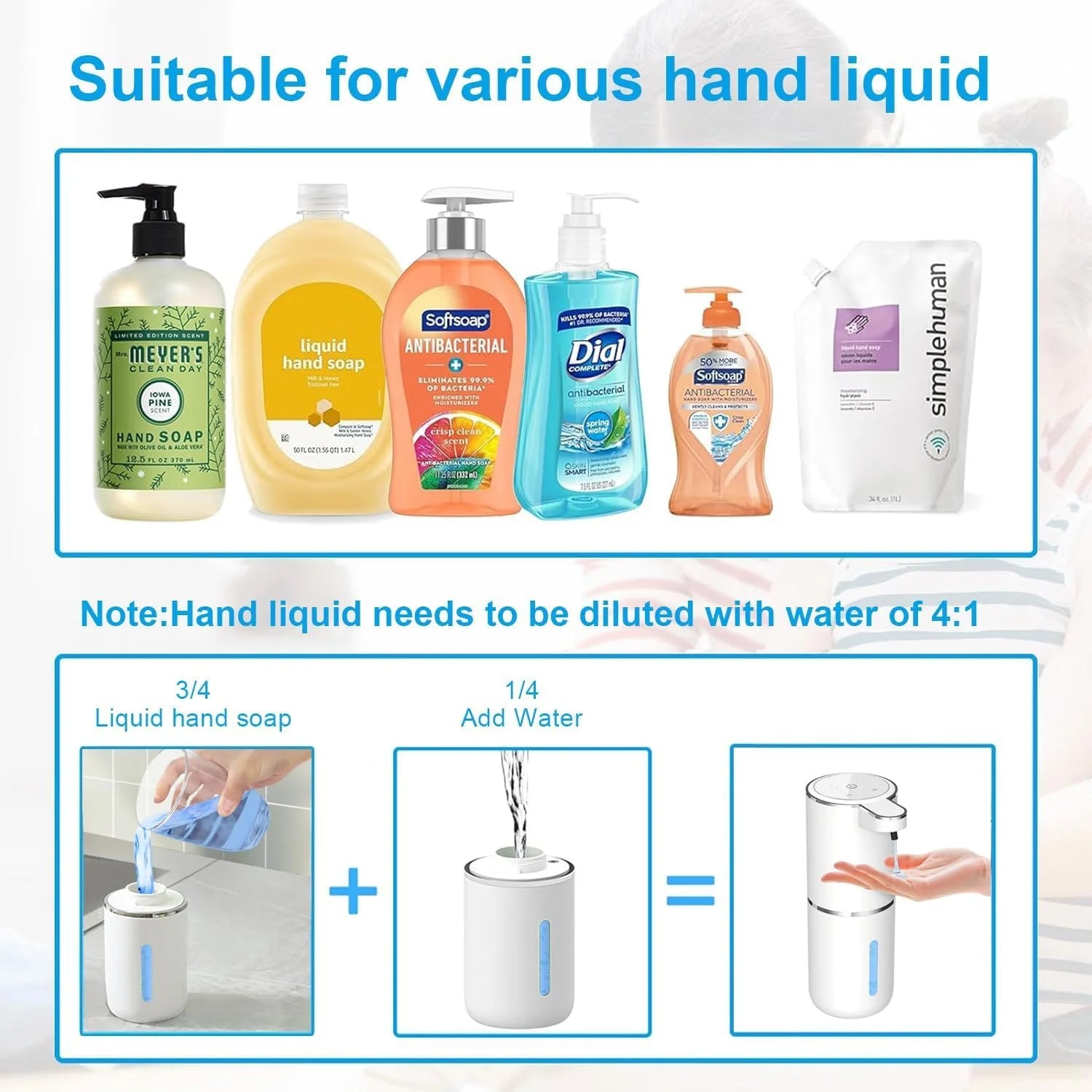 Automatic Liquid Soap Dispenser, 380ML USB Rechargeable Touchless Dispenser Electric Wall Mounted 4 Levels Adjustable Liquid Soap Dispenser Pump for Bathroom Kitchen Dish Soap