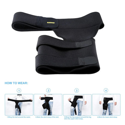 Hip Brace Thigh Compression Sleeve Hamstring Support Wrap Adjustable Neoprene Groin Wrap Great for Running Sports Groin Pulls Pulled Muscles, Sciatic Nerve Pain Relief,Hip Flexor for Men Women